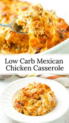 low carb mexican chicken casserole in a white dish