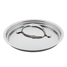 an empty stainless steel pan with lid