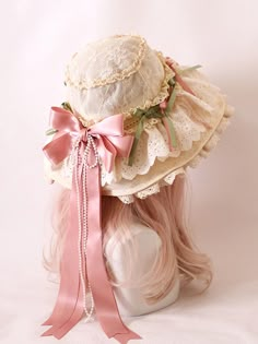 The price is for a hat only, others are not included. Vintage Pink Wide Brim Sun Hat, Aesthetic Hat, Umbrella Hat, Kawaii Hat, Hat Aesthetic, Pretty Hats, Flower Hat, Cute Hat, Floral Hat