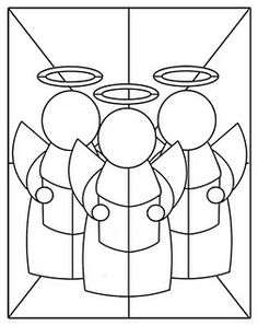 a black and white drawing of three people standing in front of a mirror with angels above them