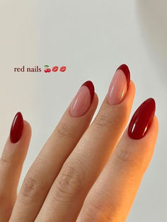 red French tip nails: burgundy Red Minimal Nails, Red Nails Ideas Almond, Hello Nails, Subtle Nails, Simple Gel Nails, Casual Nails, Her Nails, Blush Nails, Red Nail