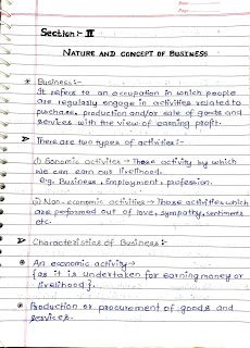 a notepad with writing on it that says nature and concept of business