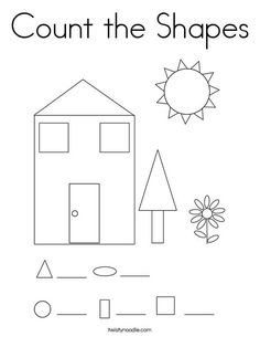 a coloring page with the words count the shapes on it and an image of a house