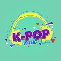 the k - pop music logo with headphones and stars on it's side