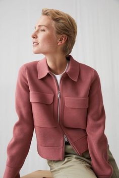 Pink Spring Outfits, Box Jacket, Fashion Mark, White Knitwear, Shape Fashion, Knit Structure, Flat Collar, Mode Casual, The Sheep