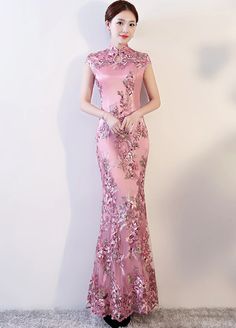 Pink Chinese wedding dress Luxury Elegant Dresses For Tea Ceremony, Chinese Gown Traditional, Bridal Qipao, Pink Chinese Dress, Pink Qipao, Chinese Bridal Dress, Qipao Wedding Dress, Chinese Style Wedding Dress, Qipao Gown