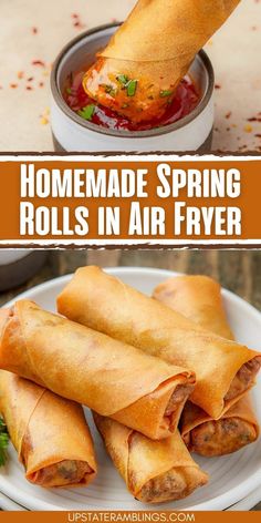 Homemade Spring Rolls in Air Fryer Yummy Snacks Easy Savory, Homemade Spring Rolls Air Fryer, Air Fryer Rolls Recipes, Spring Roll Air Fryer, Airfryer Spring Rolls, Airfryer Chinese Recipes, Air Fry Spring Rolls, Mini Spring Rolls, Japanese Spring Rolls