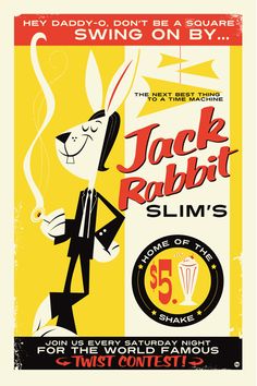 Jack Rabbit Slims by Montygog.deviantart.com - as referenced in "Pulp Fiction" Jack Rabbit Slims, Quentin Tarantino Movies, Tarantino Films, Rocko's Modern Life, Spoke Art, Jack Rabbit, The Best Films, Film Art, Quentin Tarantino