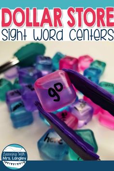 the dollar store sign word centers are made out of plastic dices with numbers on them