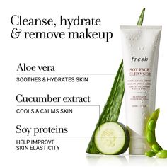 Our universal face wash that’s proven to maintain skin’s pH while also cleansing, softening, and hydrating all skin types & tones. Fresh Soy Cleanser, Hydrating Face Wash, Gentle Face Cleanser, Hyaluronic Acid Moisturizer, Fresh Skincare, Fresh Aloe Vera, Soy Protein, Sensitive Eyes, Improve Skin Elasticity