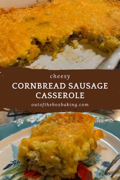 cheesy cornbread sausage casserole on a plate