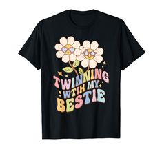 PRICES MAY VARY. 70s style flowery twin day / spirit week / best friend matching twin idea design for girls. Lightweight, Classic fit, Double-needle sleeve and bottom hem Twin Day Spirit Week, Best Friend Matching, Twin Day, Best Friend Match, Spirit Week, Idea Design, Retro T Shirt, My Bestie, 70s Style