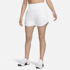 These shorts are the ones that are down for everything you do—from long walks to HIIT to running errands. Their silky-smooth, ultrasoft woven fabric is balanced with sweat-wicking tech so you have ultimate comfort while feeling dry as you work out. An extra-high waistband sits above your hips for a hugging, supportive fit. White High-waisted Athletic Shorts With Built-in Shorts, Nike Bottoms With Built-in Shorts And Short Inseam, Stretch White Athletic Shorts, White Athletic Shorts For Running, White Sports Shorts With Short Inseam, White Stretch Athletic Shorts, Sporty White Shorts With Short Inseam, White Short Length Athletic Shorts For Running, Nike Running Bottoms With Built-in Shorts