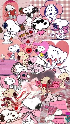 a collage of cartoon dogs and hearts