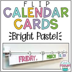 the calendar cards for bright pastel are hanging on a white wall with black lettering