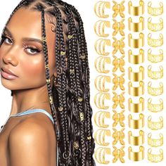 PRICES MAY VARY. Value Pack:One pack including 4 different style hair cuffs ear clips,quantity of each style is 10pcs,total is 40pcs.One pack has enough quantity to satisfy your needs,multi shape cuffs allows you to create various hairstyle. Good Quality:These gold loc dreadlock jewelry are made of high-quality alloy,which makes our product not easily broken and can be used repeatedly.The smooth surface won't hurt your hair when you use it. Easy To Use:Adjustable hair cuffs rings is easy to use, Gold Hair Cuffs, Silver Hair Jewelry, Egyptian Hair, Jewelry For Braids, Hair Braid Beads, Hair Jewelry For Braids, Spiral Braid, Vacation Hair, Braid Cuffs