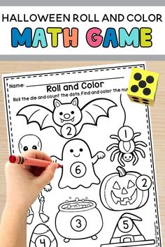 halloween roll and color math game for kids