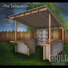 the saunach is made out of metal and wood, with an open roof