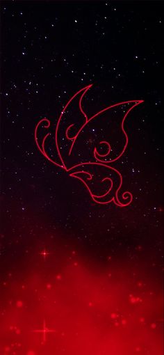 a red bird flying in the sky with stars and sparkles on it's side