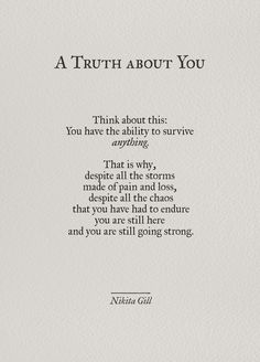 a poem written in black ink on white paper with the words truth about you above it