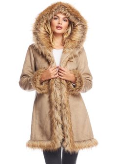 Latte Faux Suede & Faux Fur Alpine Hooded Coat Afghan Coat, Long Coat Women, Sheepskin Coat, Penny Lane, Hooded Coat, Faux Fur Coat, Long Coat, Wool Coat, Winter Coat