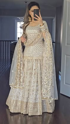 Long White Blouse, Needle Work Embroidery, Desi Dress, Stitched Lehenga, Punjabi Outfits, Lehenga Fabric, Work Lehenga, Desi Fits, Georgette Dupatta