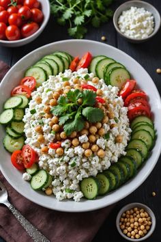 A photo of a  Cottage Cheese and Chickpea Salad which is a type of cottage cheese salads Cottage Cheese Ideas, Salad Cottage Cheese, Healthy Cottage Cheese Recipes, Cheese Ideas, Cottage Cheese Recipes Healthy, Cottage Cheese Salad, Competition Prep, Cottage Cheese Recipes, Cheese Salad