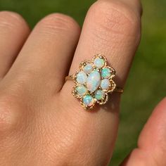 Vintage 14KT yellow gold multi toned, genuine, round and marquise opal ring. Size 7 Can be resized for an additional fee Stamped 14K Very Good Condition Luxury Gold Victorian Opal Ring, Bohemian Wedding Ceremony, Italian Minimalism, Vintage Opal Ring, Opal Ring Vintage, Rings Opal, Jewelry Wishlist, Opal Ring Gold, Engagement Rings Opal