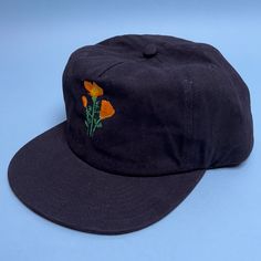 Embroidered California Poppy 5 panel hats are all you need for your next California road trip. I hand drew each California Poppy and these are embroidered right in the back of the shop. I could wear this hat every day and be happy about it. Features: -Made from 100% Brushed Twill Cotton -Adjustable snap back -One Size Fits Most (58cm) -Hats are imported but they are embroidered in house to order at the shop Your order is crafted just for you, so it takes a little longer to arrive—but it's worth Embroidered Adjustable Dad Hat With Flat Brim, Embroidered Adjustable 5-panel Hat, Adjustable Embroidered 5-panel Hat, Summer Embroidered Logo 5-panel Hats, Summer 5-panel Hat With Embroidered Logo, Casual Embroidered 5-panel Hat, Embroidered Adjustable Snapback Hat With Curved Brim, Spring Adjustable 5-panel Dad Hat, Panel Hats