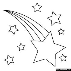 a black and white drawing of stars flying in the sky with one star at the top