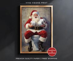 🎆✨ New Year, New Art - Up to 30% OFF! 🖼️🎉 🌸 Get 40% OFF on 3+ items. 🌸 Enjoy 45% OFF on 5+ items. Add a touch of humor to your holiday décor with this whimsical artwork featuring Santa Claus on a toilet, holding toilet paper rolls. Perfect as a fun Christmas gift or a lighthearted addition to your festive decorations. ~ A B O U T - T H I S - L I S T I N G ~ - This listing is for an unframed photo print. Photo prints are exposure printed on premium matte paper (Weight 200 gsm/ 80 lb).   - Ea Santa Claus Painting, Toilet Paper Roll Wall Art, Funny Santa Claus, Traditional Christmas Decorations, Whimsical Artwork, Collage Paintings, Toilet Paper Rolls, Funny Santa, Holiday Wall Art