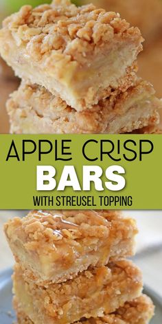 Squares of apple crisp bars with a streusel topping with Pinterest overlay. Apple Crisp Cookie Bars, Recipe To Use Up Apples, Apple Crisp Stuffed Baked Apples, Easy Desserts Using Apples, Apple Squares With Corn Flakes, Cream Cheese And Apples Dessert Recipes, Fast Easy Apple Desserts, Apple Danish Bars, Dessert Recipes Using Fresh Apples