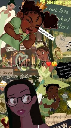 an illustrated collage of black women and children with music notes on the wall behind them