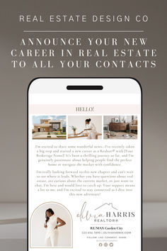 the real estate website is displayed on a phone screen with an image of a woman in white