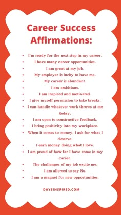 a red and white poster with the words career success affirmations written on it