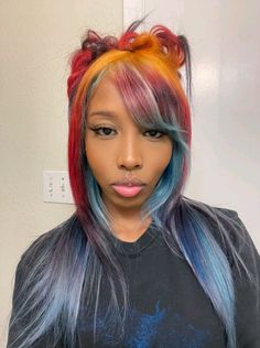 Ginger And Blue Hair, Hairdo Long Hair, Long Hair Dye, Orange Blue Hair, Blue Orange Hair, Orange And Blue Hair, Blue And Orange Hair, Hairstyles Alternative, Red Blue Hair