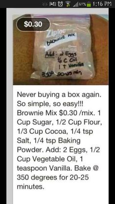 an ad for brownie mix with instructions to make it in the package and how to use