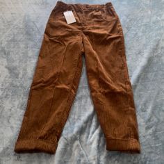 Great Pants Size Small Zipper And Button Closure Waist Elastic Side 15 Inch Inner Thigh 12 Inseam 24.5 Brown Tapered Leg Bottoms With Button Closure, Brown Tapered Leg Pants With Button Closure, Brown Pants With Button Closure For Fall, Fall Brown Pants With Button Closure, Fall Season Brown Pants With Button Closure, Casual Winter Pants With Buttons, High Waist Corduroy Bottoms For Fall, High Rise Cotton Pants For Winter, High Waist Brown Pants With Buttons