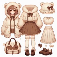 the paper doll is dressed up as a teddy bear and her clothes are all brown