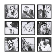 black and white photo collage with six different pictures in the same frame, each holding a child