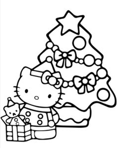 a hello kitty christmas tree with presents