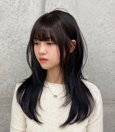 Medium Layers With Wispy Bangs, Korean Aesthetic Haircut, Bangs With Medium Hair Asian, Korean Layers With Bangs, Hime Haircut Wispy Bangs, Layered Hime Haircut Short, Korean Long Hair With Bangs, Korean Hair Bangs, Soft Hime Haircut