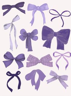 purple and white bows are arranged on a white background