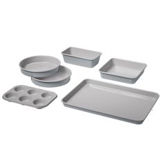 This 6-Pc Culinary Collection ceramic nonstick bakeware set features a heavy gauge carbon steel construction, a ceramic interior with a nonstick color exterior, thick rolled edges, and is dishwasher safe. | Cuisinart 6-Pc Culinary Collection Ceramic Nonstick Bakeware Set - Gorgeous Gray Loaf Pan Cake, Toaster Oven Pans, Ceramic Bakeware Set, Stove Top Grill, Yogurt Makers, Ceramic Interior, Coffee Center, Kitchen Guide, Ceramic Bakeware