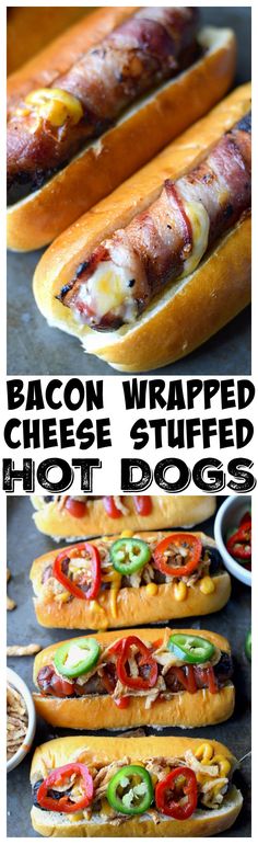 bacon wrapped cheese stuffed hot dogs