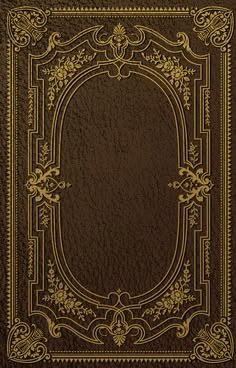 a brown book with gold trimming and an ornate frame