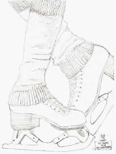 a drawing of a pair of ice skates with socks and mitts on them