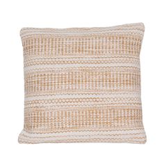 an orange and white pillow on a white background