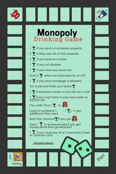 a monopoly drinking game with dices on it