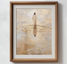 a painting of a person standing in the water